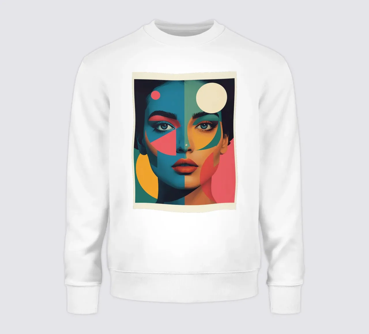 Ritratto di donna geometrica moderna con schema di colori diviso felpa da DesignDoodle