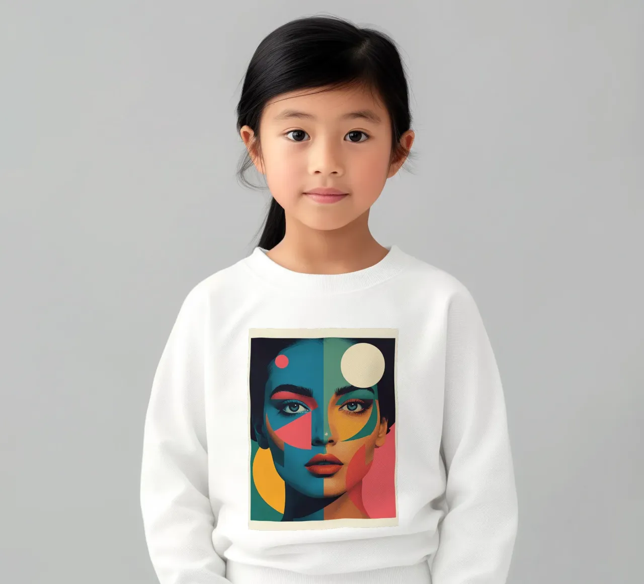 Ritratto di donna geometrica moderna con schema di colori diviso felpa bambino da DesignDoodle