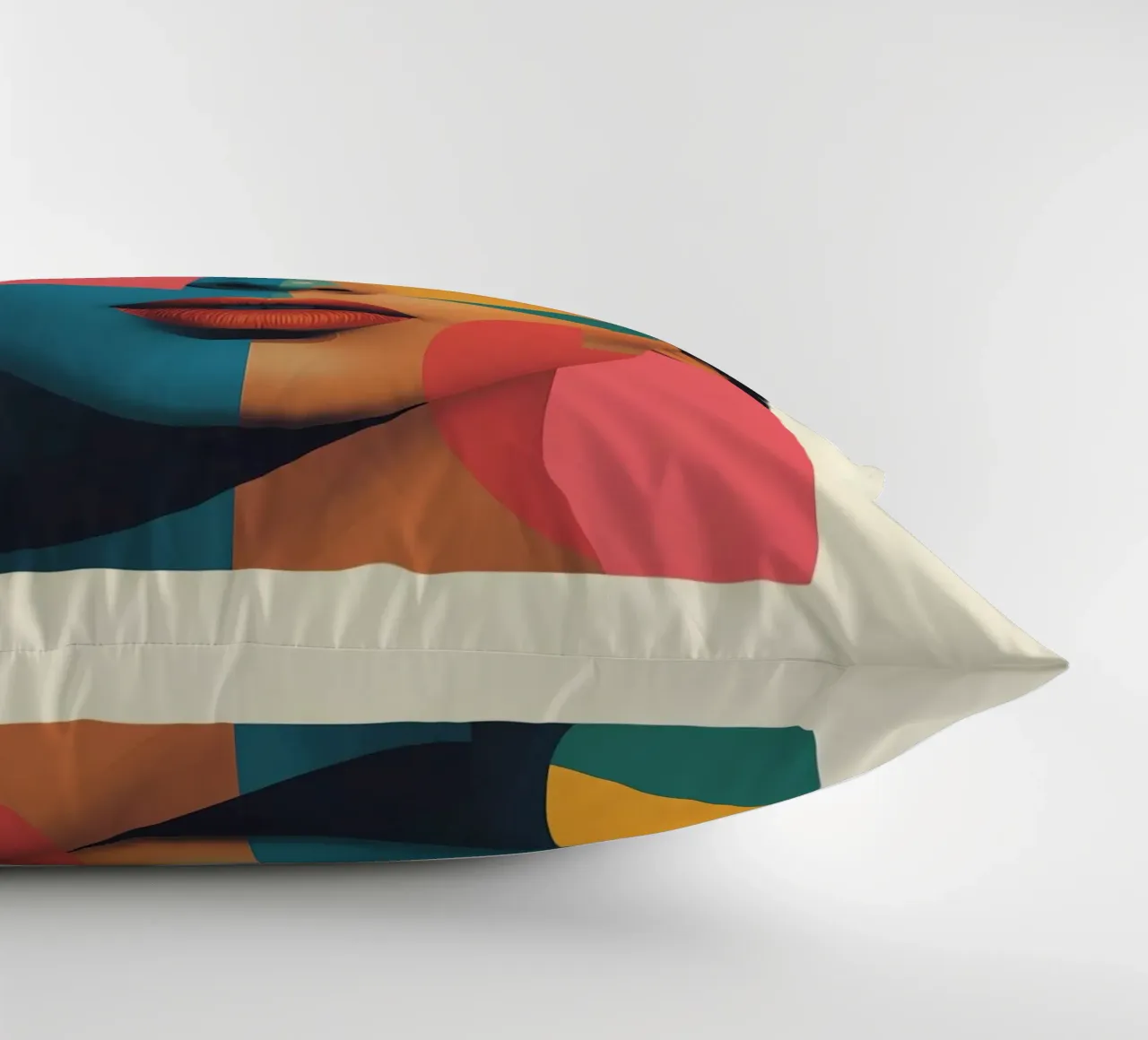 Ritratto di donna geometrica moderna con schema di colori diviso cuscino da DesignDoodle