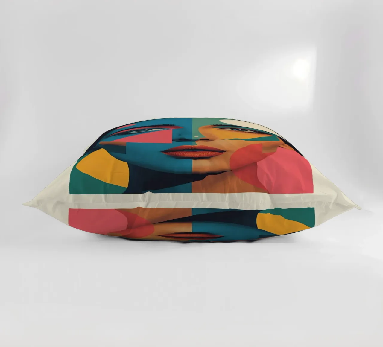 Ritratto di donna geometrica moderna con schema di colori diviso cuscino da DesignDoodle