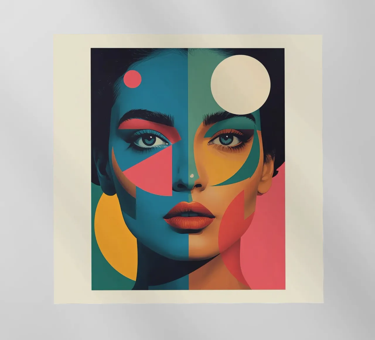 Ritratto di donna geometrica moderna con schema di colori diviso pellicola backlit da DesignDoodle