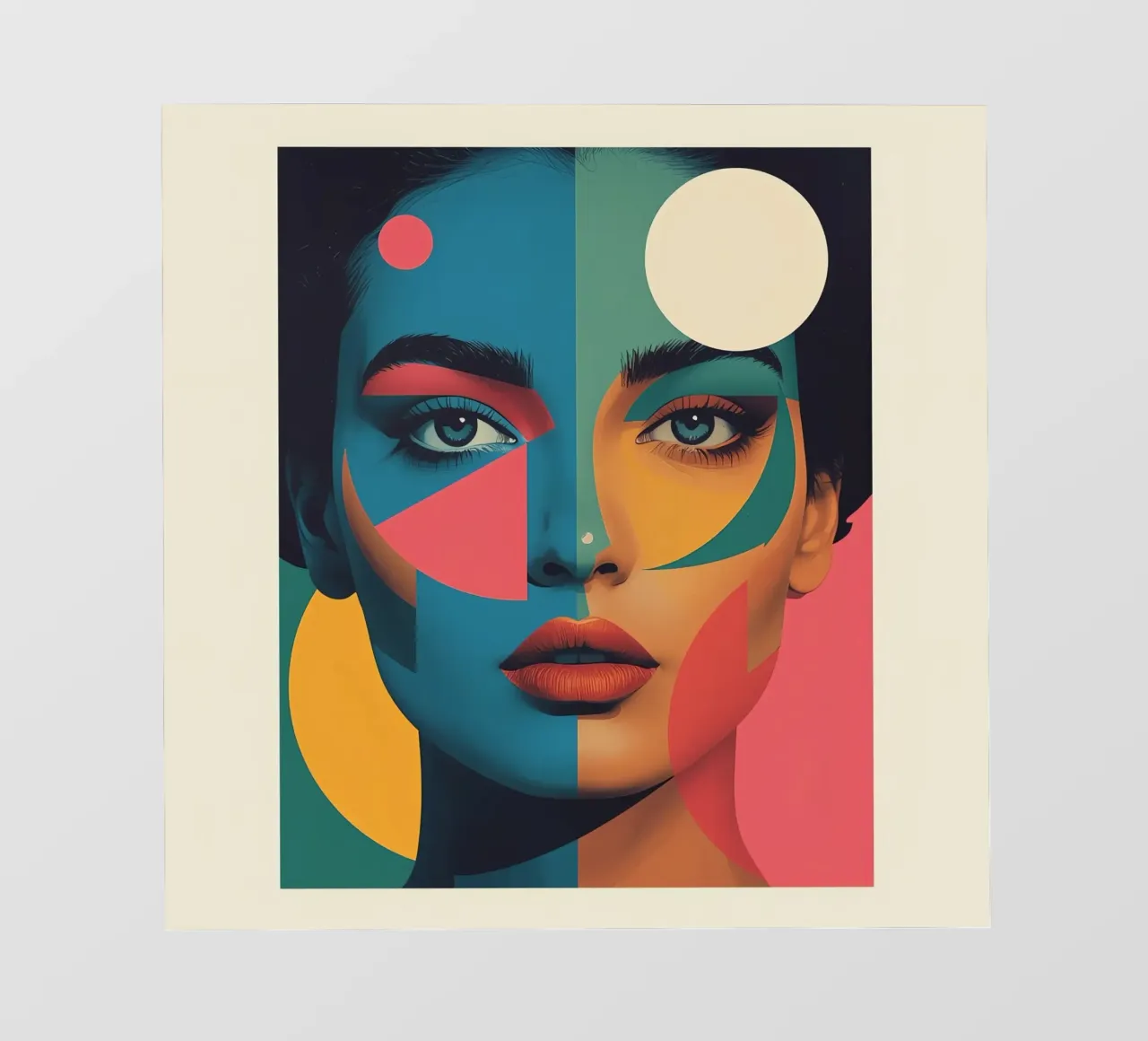 Ritratto di donna geometrica moderna con schema di colori diviso pellicola backlit da DesignDoodle