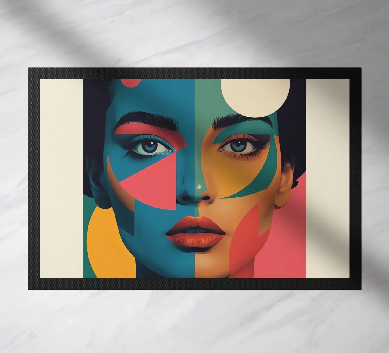 Ritratto di donna geometrica moderna con schema di colori diviso zerbino da DesignDoodle