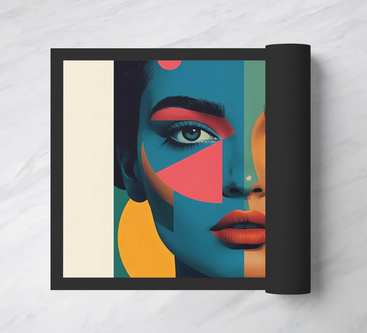 Ritratto di donna geometrica moderna con schema di colori diviso zerbino da DesignDoodle