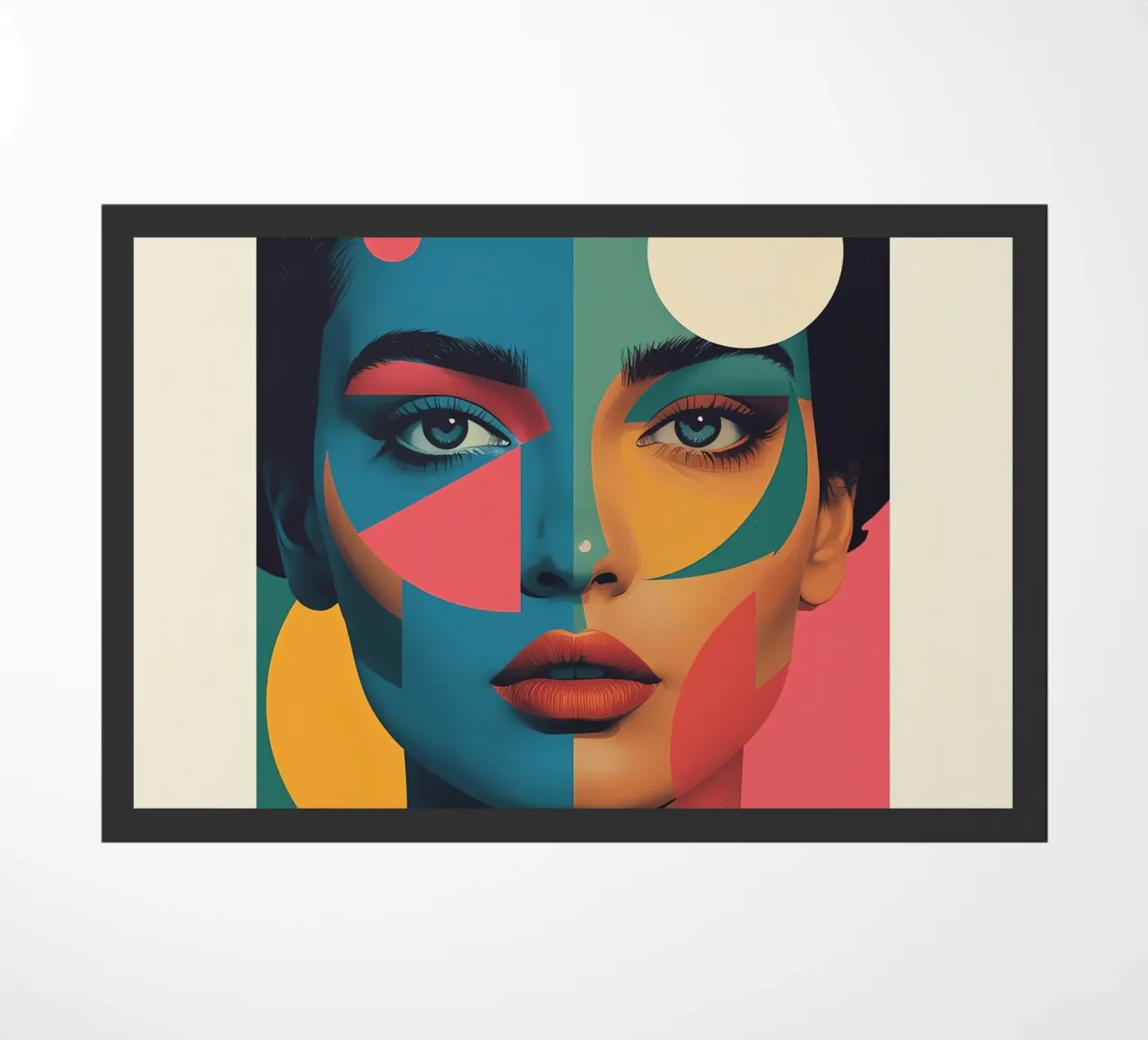Ritratto di donna geometrica moderna con schema di colori diviso zerbino da DesignDoodle