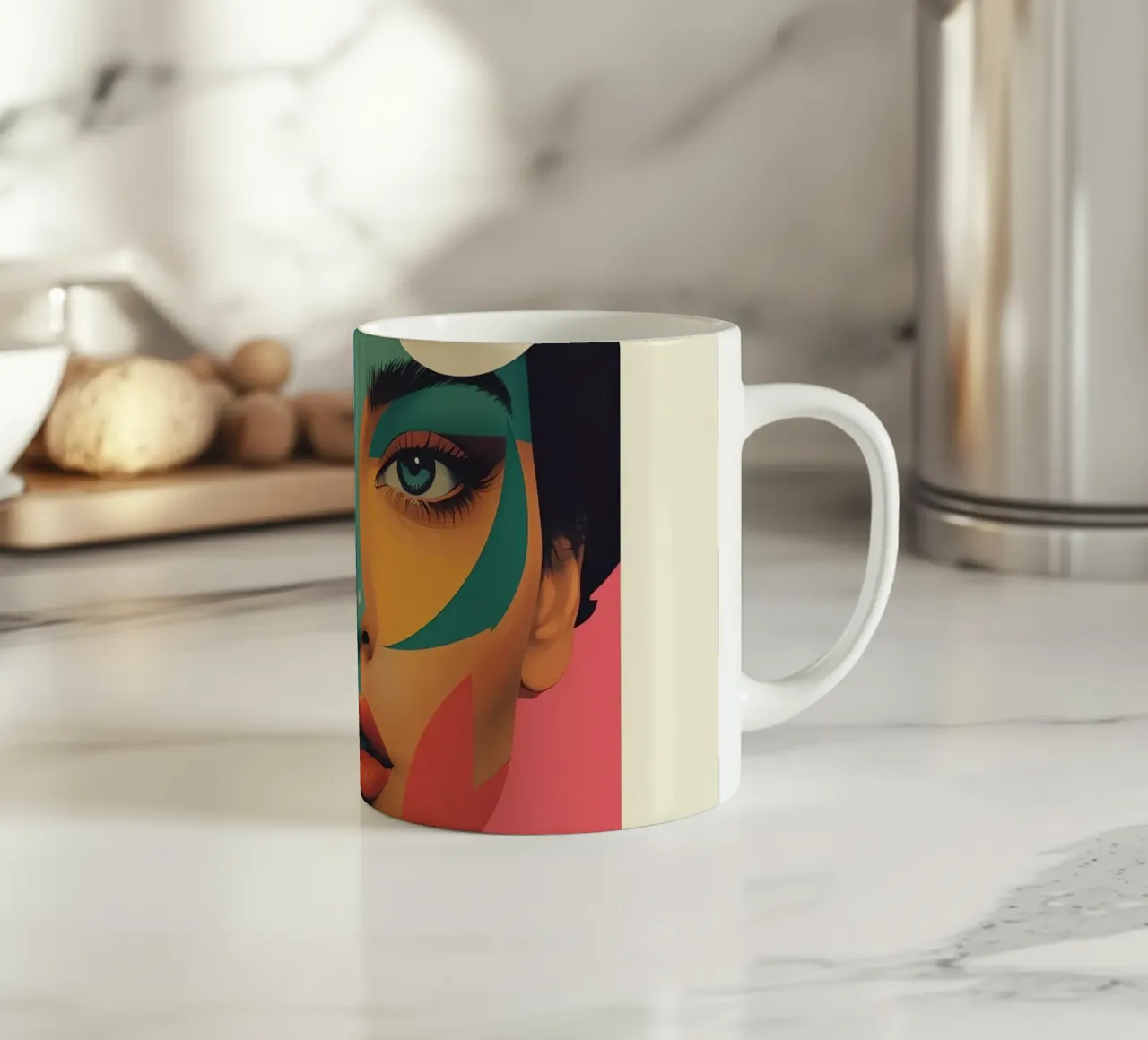 Ritratto di donna geometrica moderna con schema di colori diviso tazza in ceramica da DesignDoodle