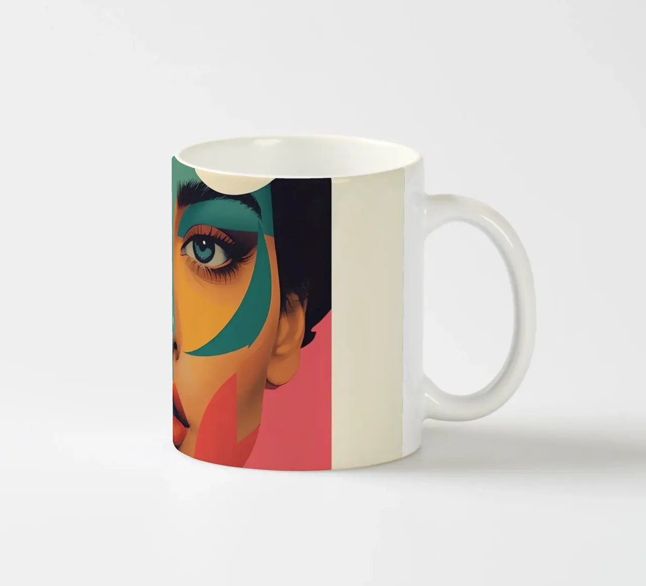 Ritratto di donna geometrica moderna con schema di colori diviso tazza in ceramica da DesignDoodle