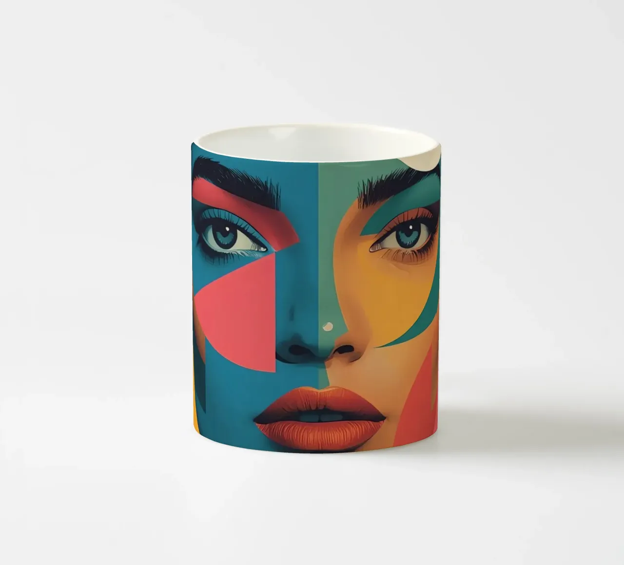 Ritratto di donna geometrica moderna con schema di colori diviso tazza in ceramica da DesignDoodle
