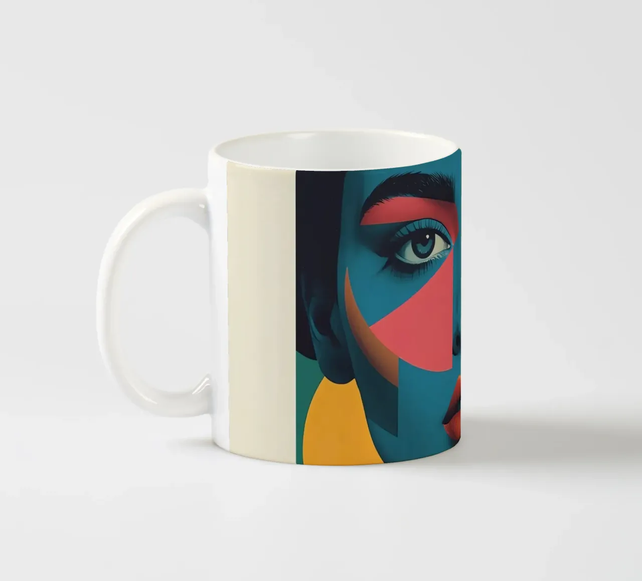 Ritratto di donna geometrica moderna con schema di colori diviso tazza in ceramica da DesignDoodle