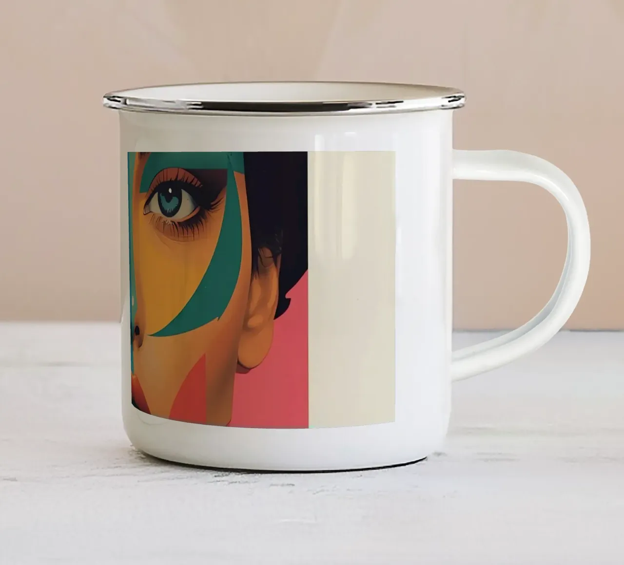 Ritratto di donna geometrica moderna con schema di colori diviso tazza in smalto da DesignDoodle