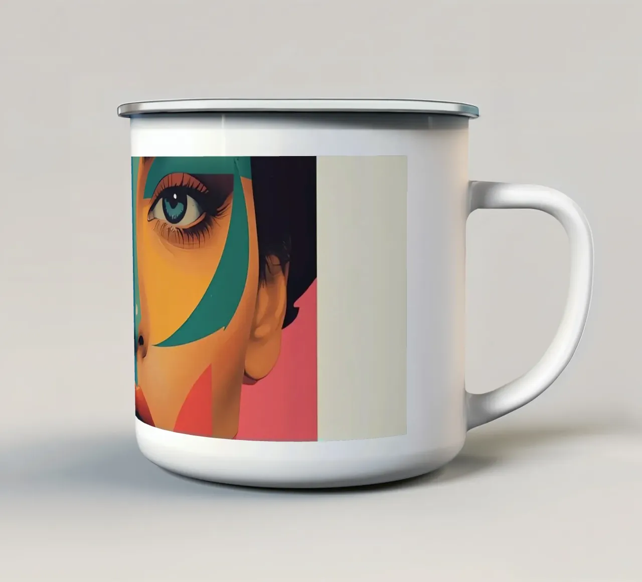 Ritratto di donna geometrica moderna con schema di colori diviso tazza in smalto da DesignDoodle