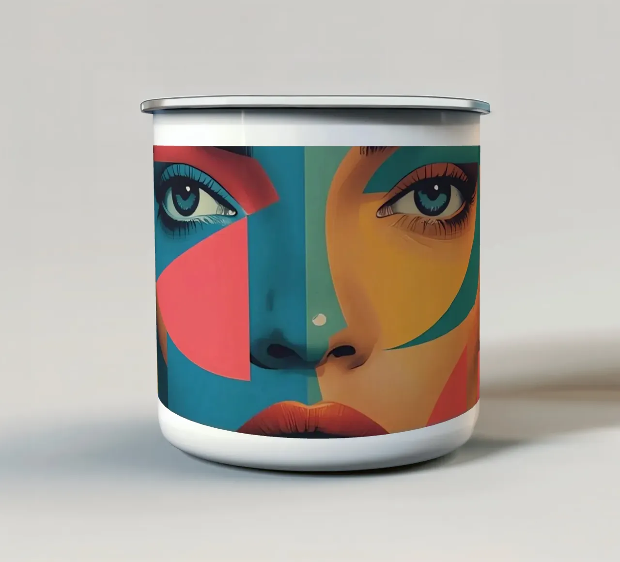 Ritratto di donna geometrica moderna con schema di colori diviso tazza in smalto da DesignDoodle