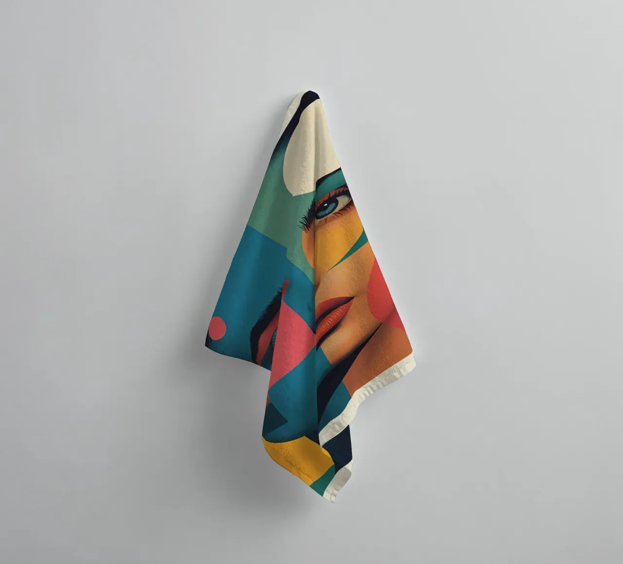 Ritratto di donna geometrica moderna con schema di colori diviso asciugamano da bagno da DesignDoodle