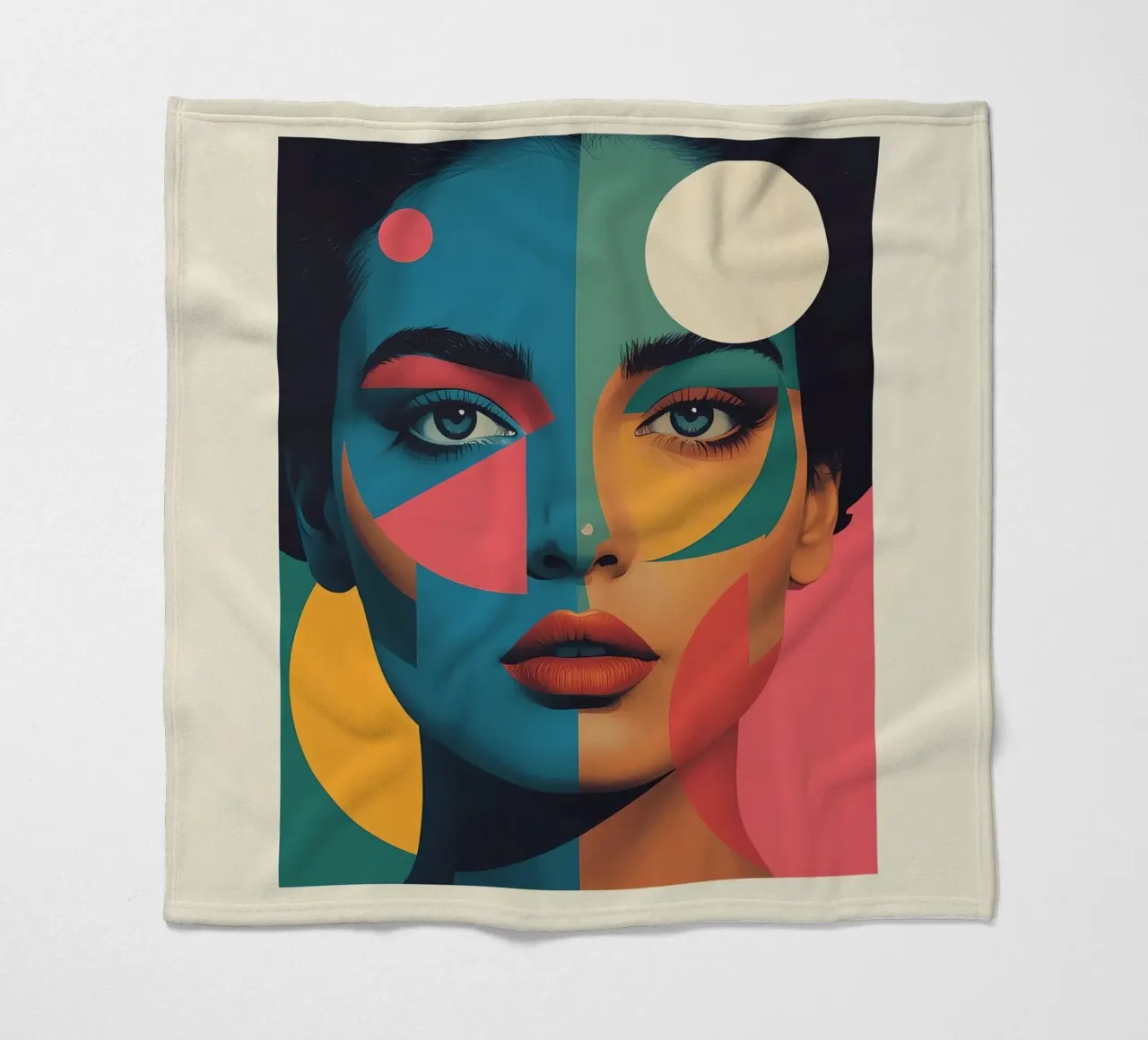 Ritratto di donna geometrica moderna con schema di colori diviso coperta in pile da DesignDoodle