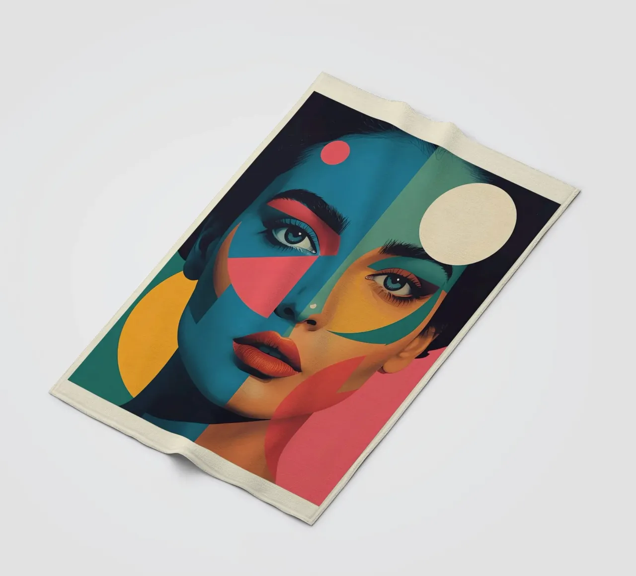 Ritratto di donna geometrica moderna con schema di colori diviso coperta in pile da DesignDoodle