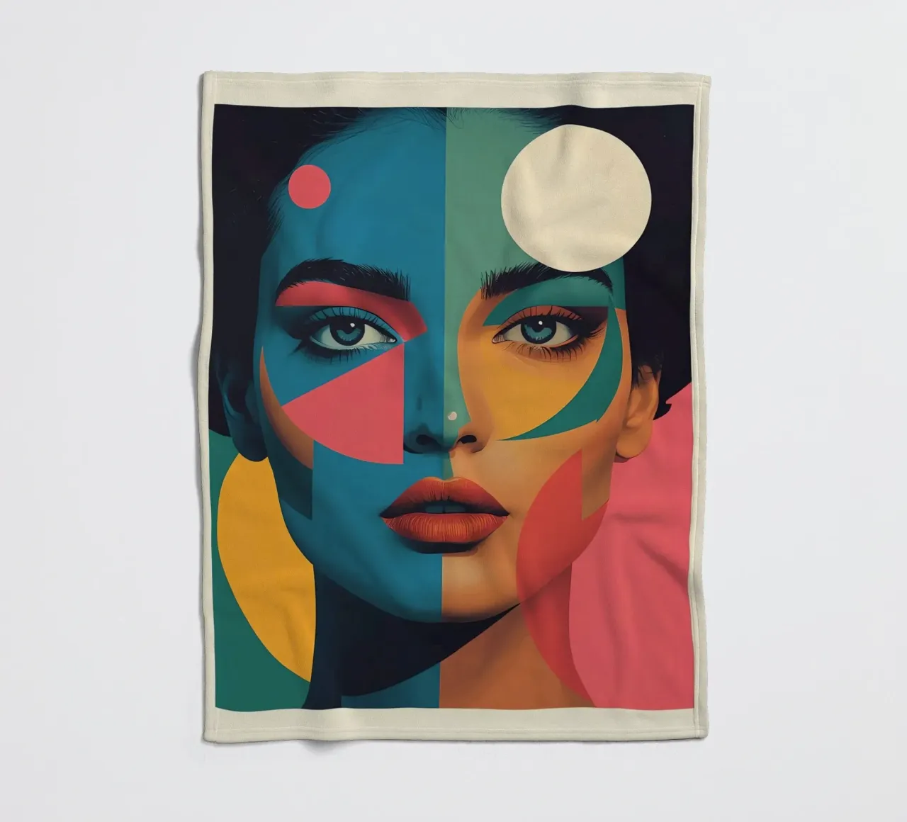 Ritratto di donna geometrica moderna con schema di colori diviso coperta in pile da DesignDoodle