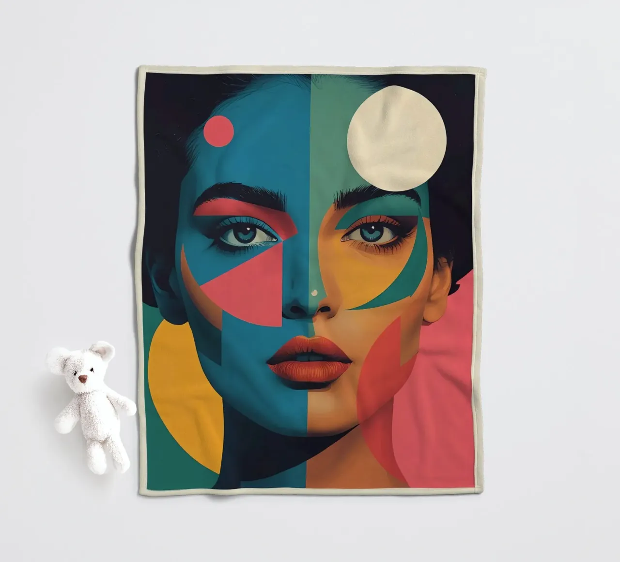 Ritratto di donna geometrica moderna con schema di colori diviso coperta in pile da DesignDoodle