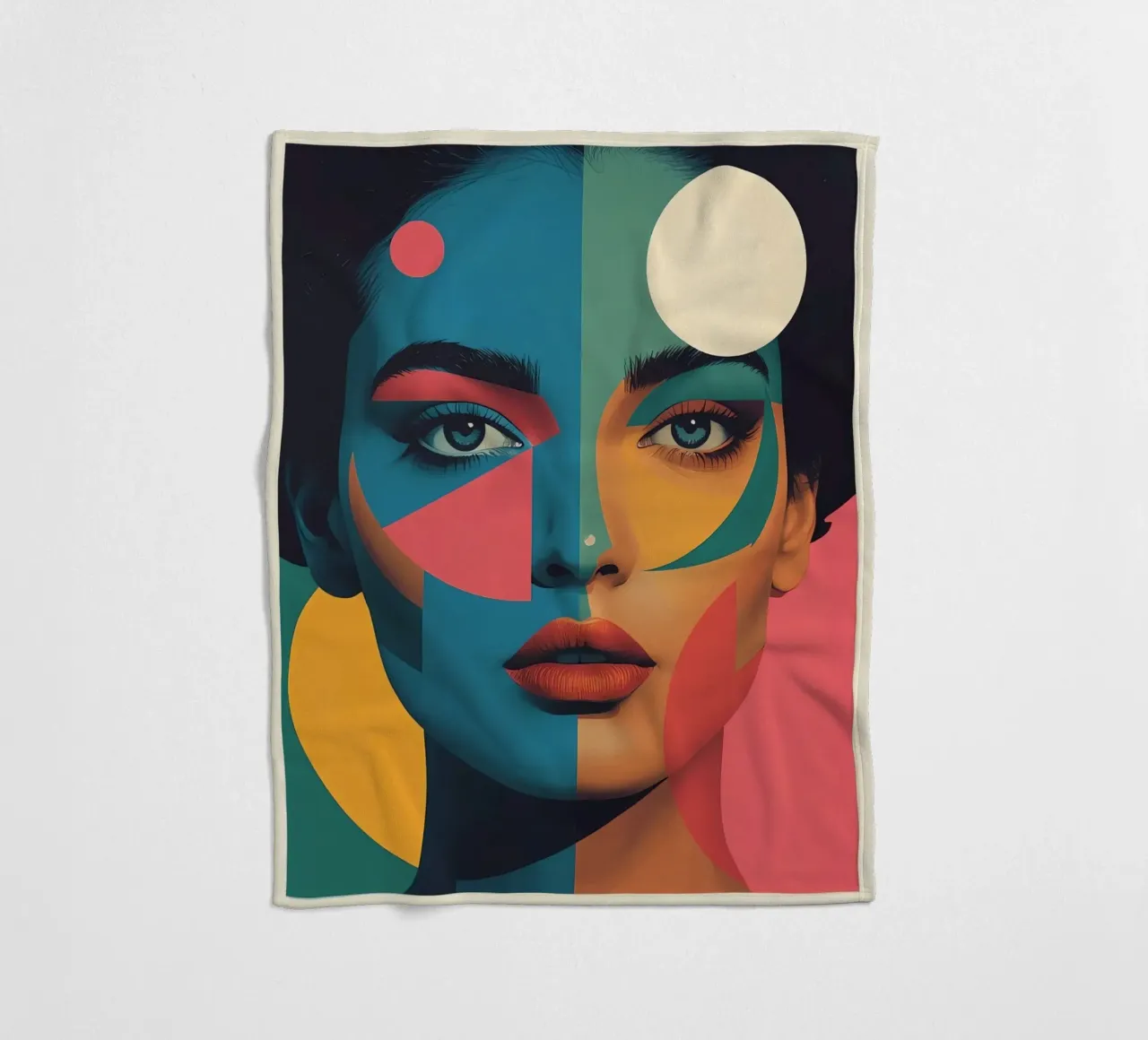 Ritratto di donna geometrica moderna con schema di colori diviso coperta in pile da DesignDoodle