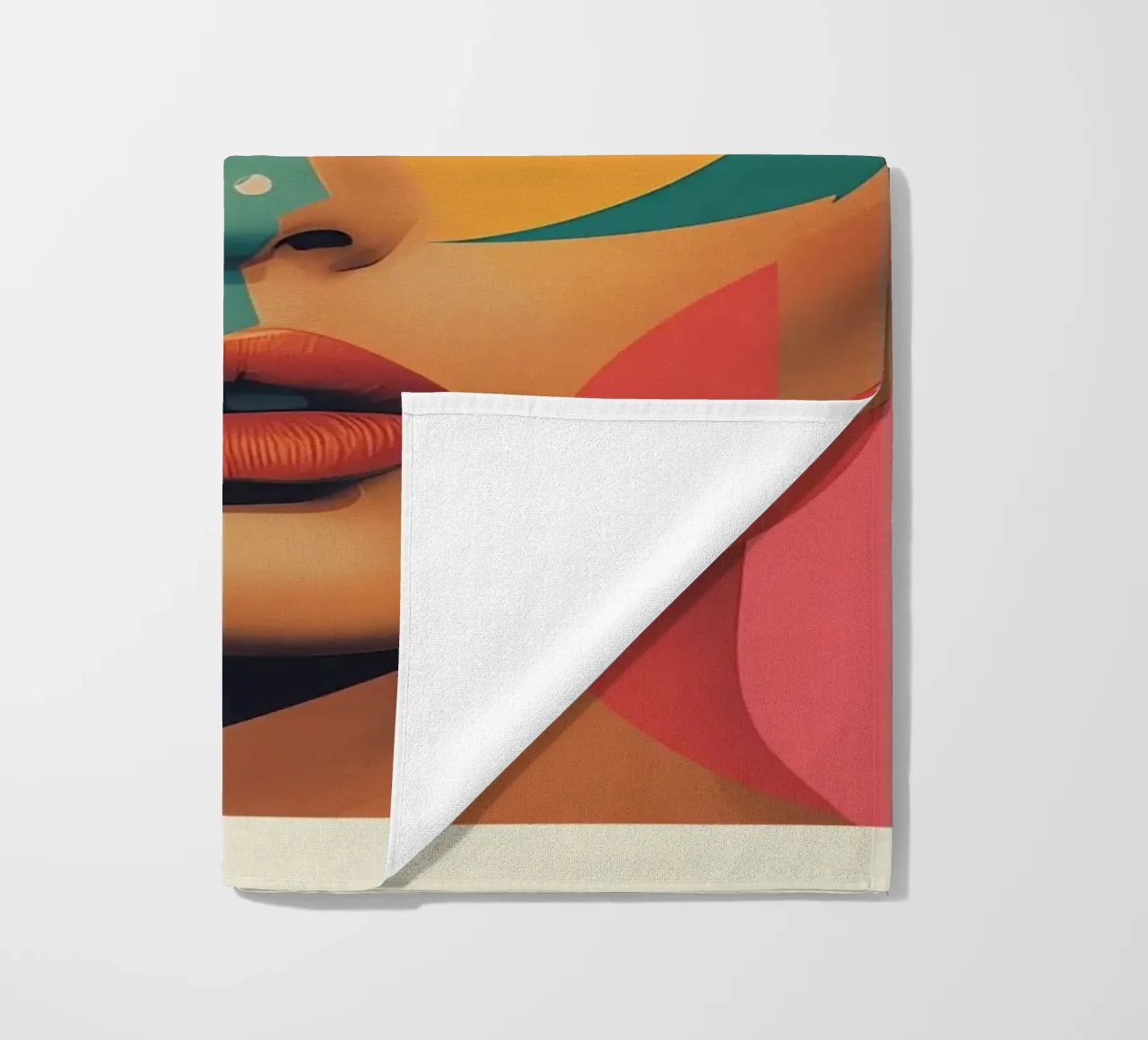 Ritratto di donna geometrica moderna con schema di colori diviso telo mare da DesignDoodle