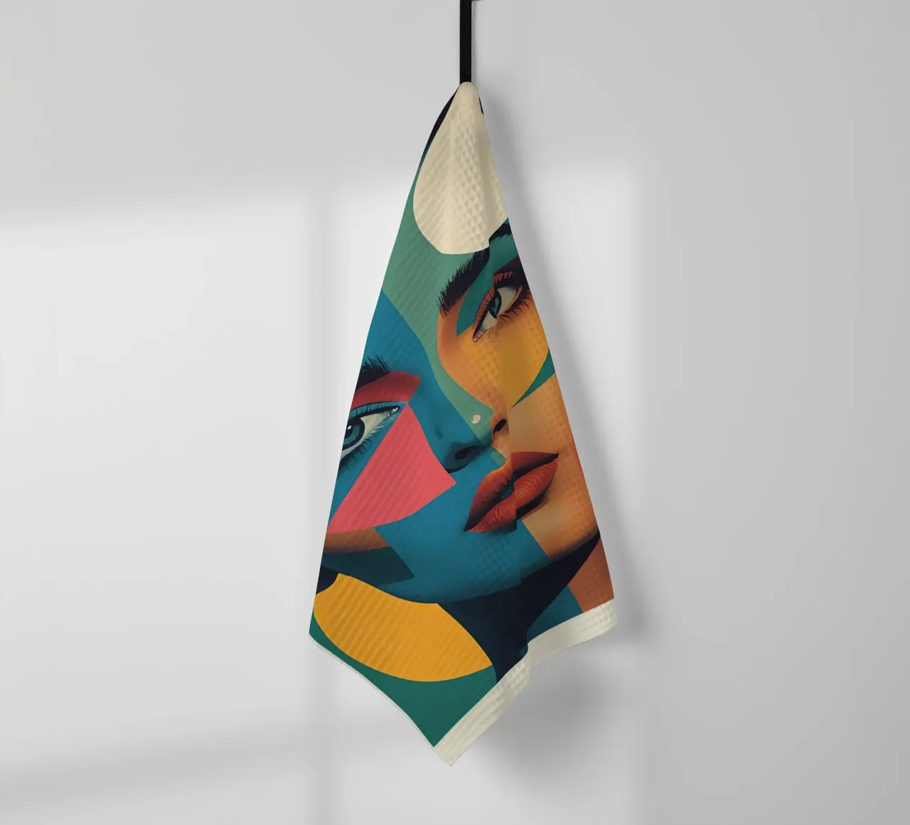 Ritratto di donna geometrica moderna con schema di colori diviso canovaccio da cucina da DesignDoodle