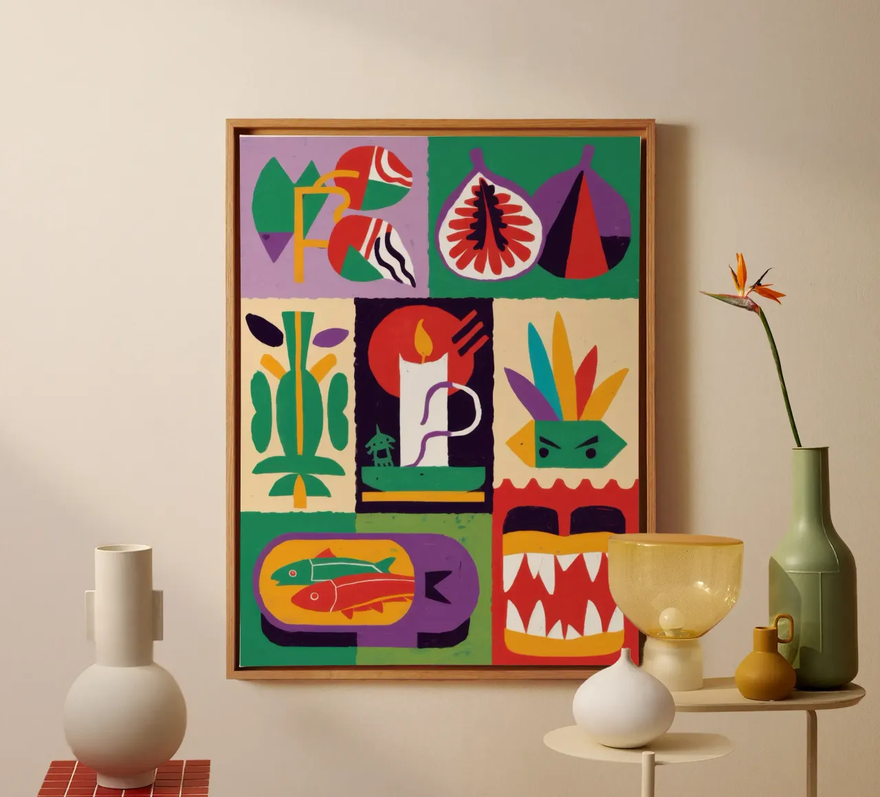 Abstract visfeest canvas met Baklijst van Luna Aura