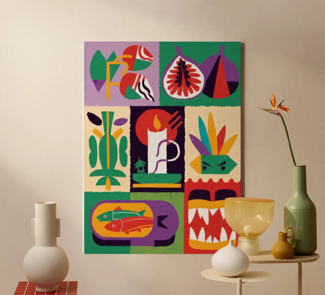 Abstract visfeest canvas met Baklijst van Luna Aura
