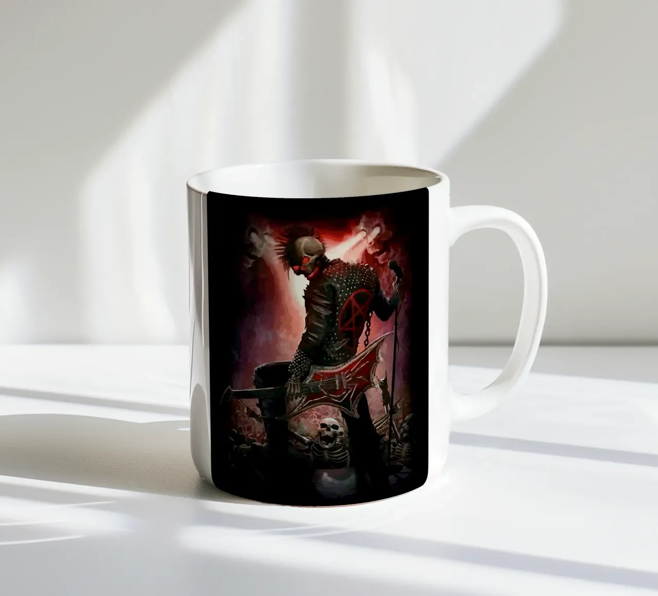 teschio con chitarra in mano tazza in ceramica da rock music