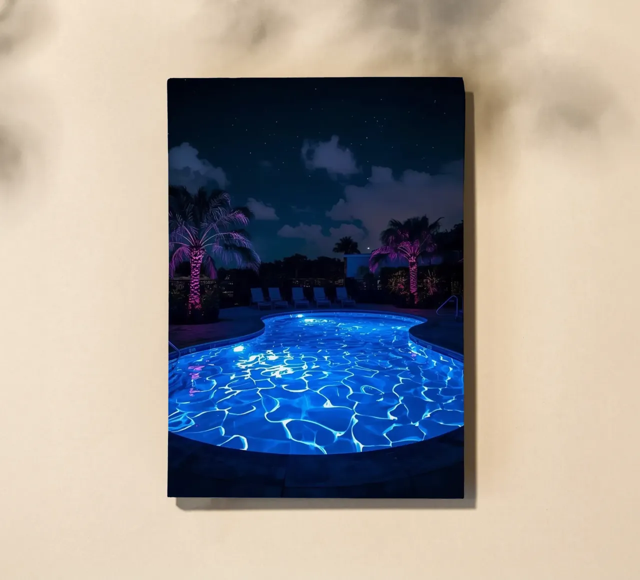Illuminated Swimming Pool at Night with Palm Trees notebook by DesignDoodle