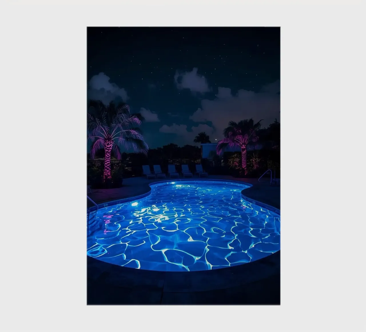 Illuminated Swimming Pool at Night with Palm Trees notebook by DesignDoodle