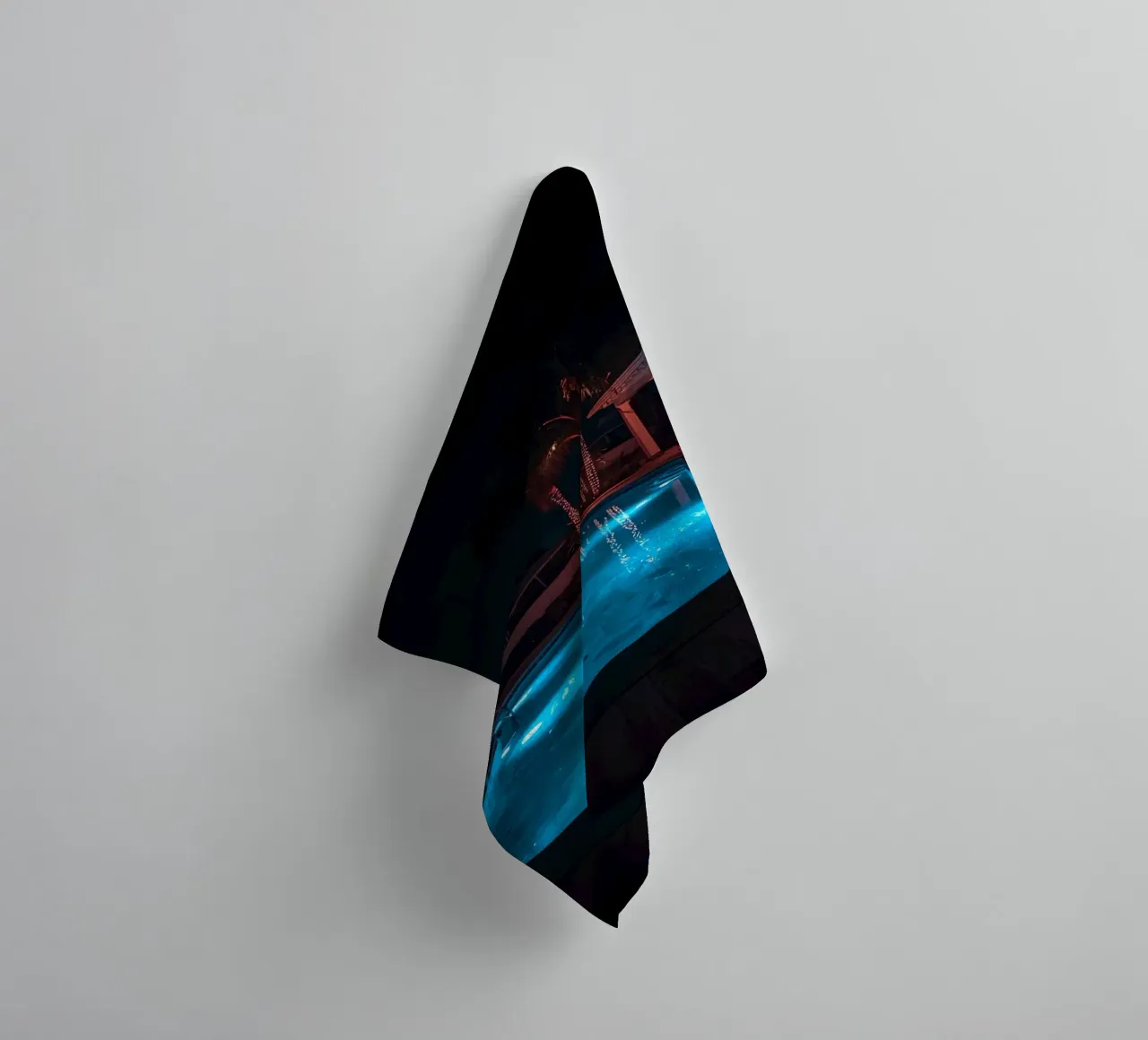 Illuminated Swimming Pool with Palm Trees towel by DesignDoodle