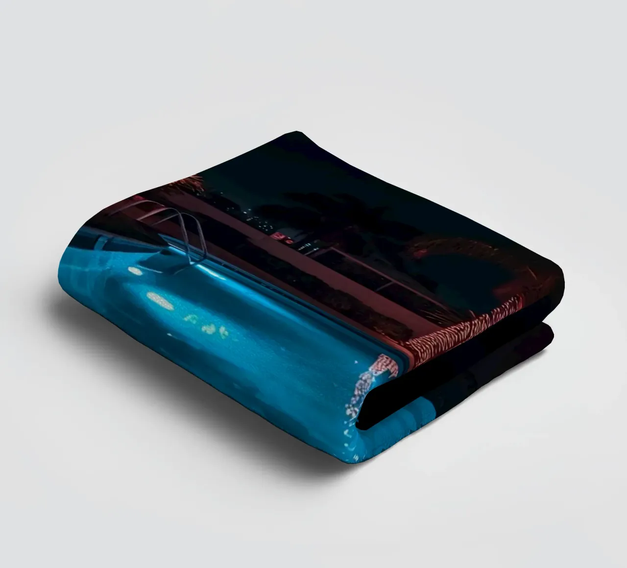 Illuminated Swimming Pool with Palm Trees towel by DesignDoodle