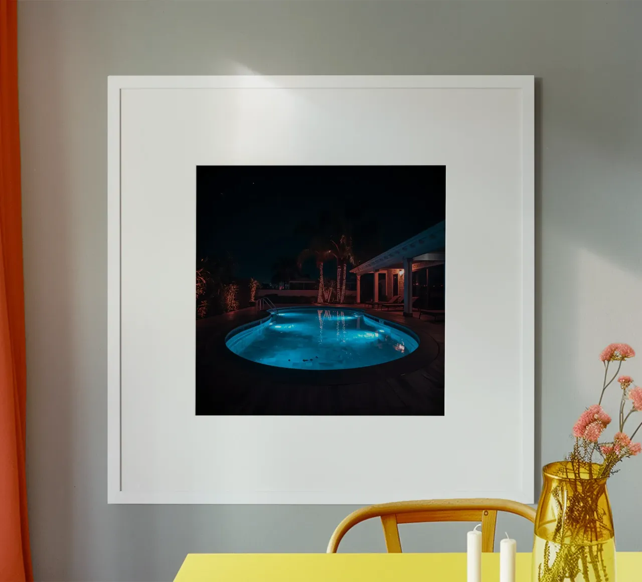 Illuminated Swimming Pool with Palm Trees poster by DesignDoodle
