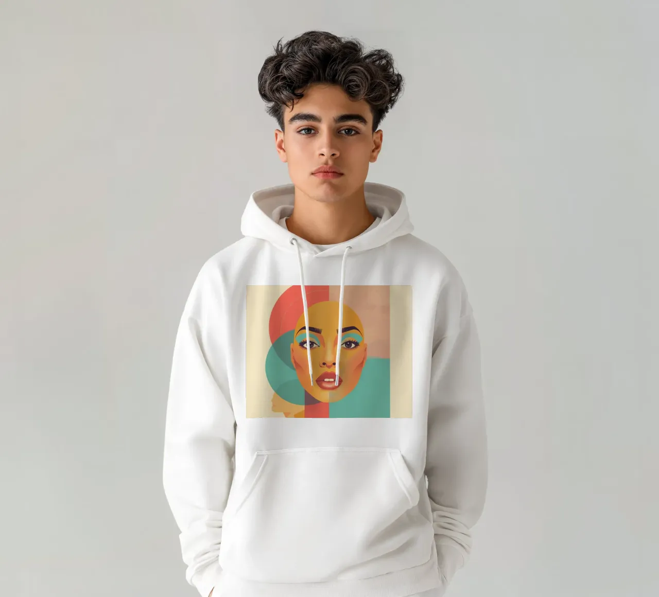 Ritratto illustrato di donna calva con forme geometriche felpa con cappuccio da DesignDoodle