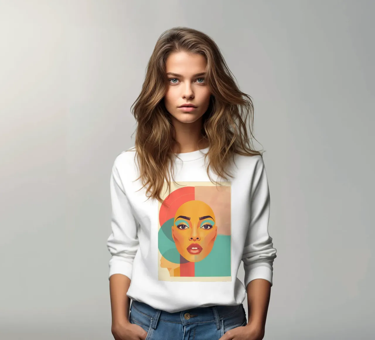 Ritratto illustrato di donna calva con forme geometriche felpa da DesignDoodle
