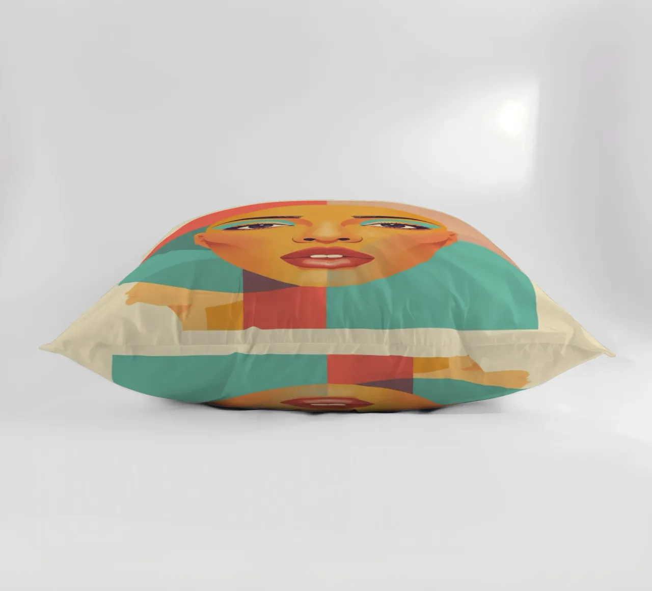 Ritratto illustrato di donna calva con forme geometriche cuscino da DesignDoodle