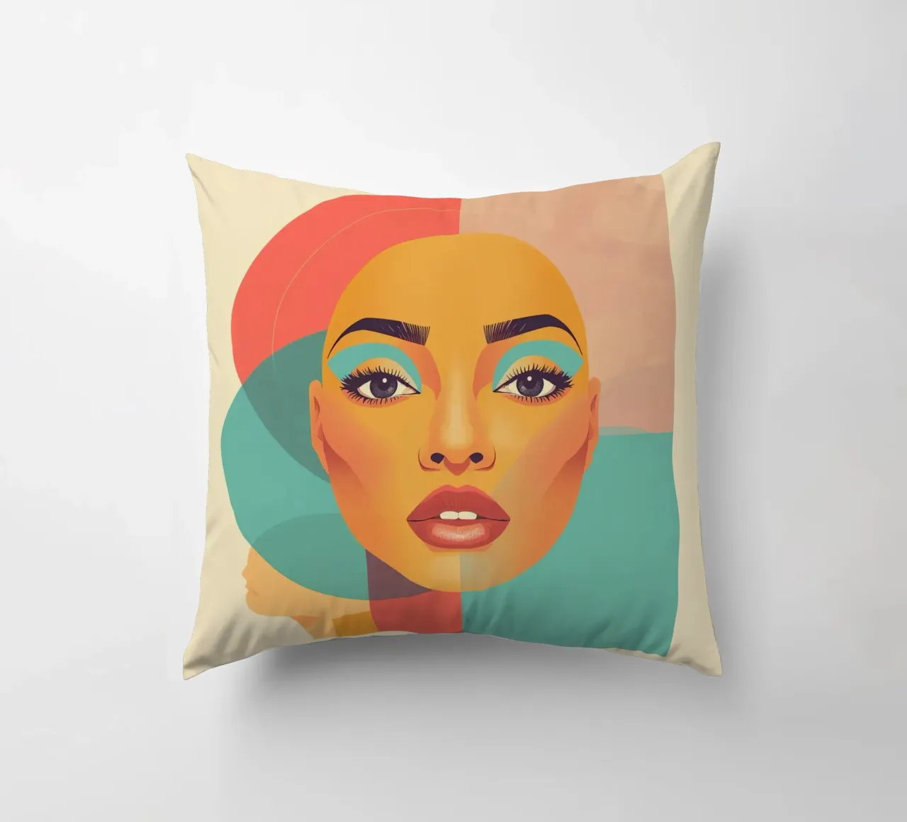 Ritratto illustrato di donna calva con forme geometriche cuscino da DesignDoodle