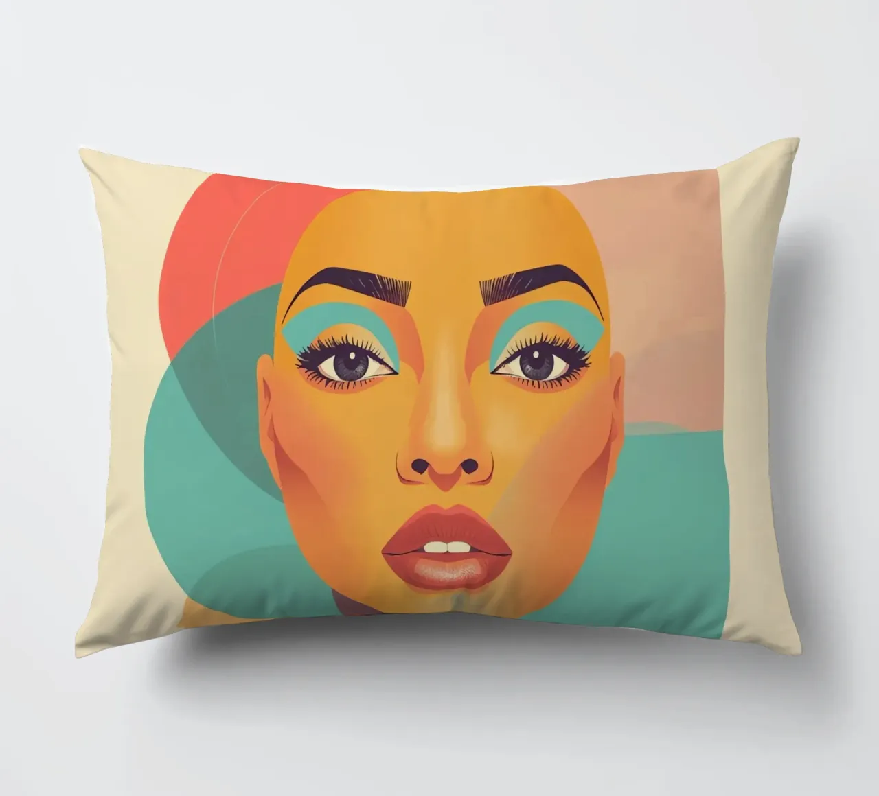 Ritratto illustrato di donna calva con forme geometriche cuscino da DesignDoodle