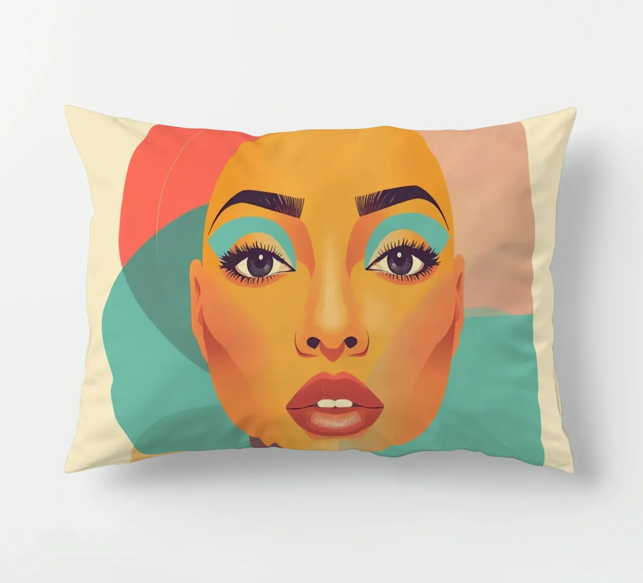 Ritratto illustrato di donna calva con forme geometriche cuscino da DesignDoodle