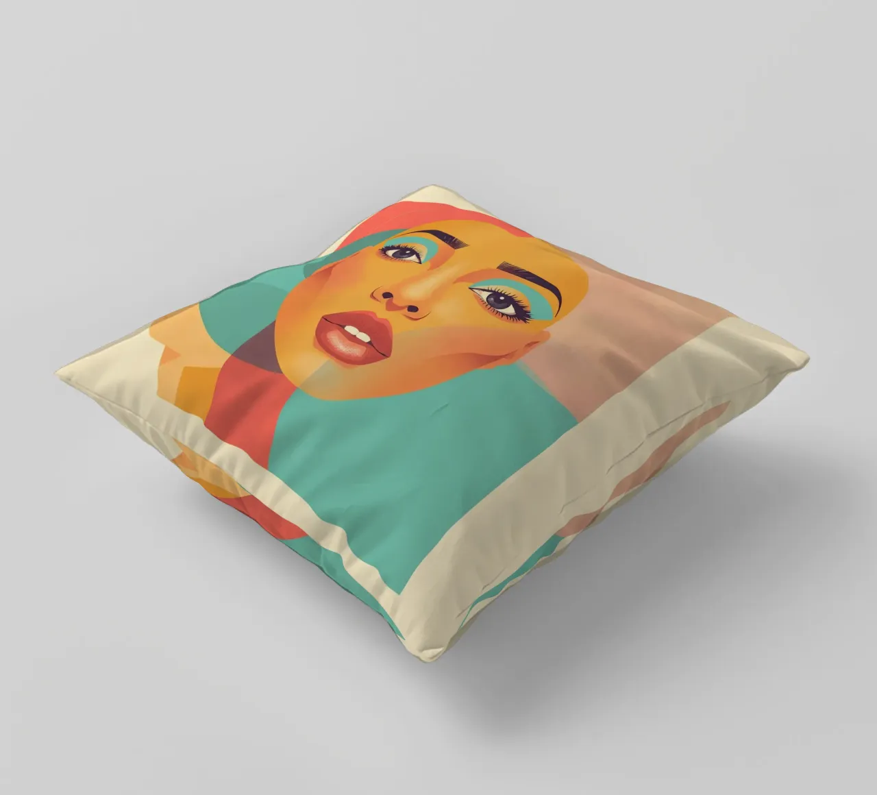 Ritratto illustrato di donna calva con forme geometriche cuscino da DesignDoodle