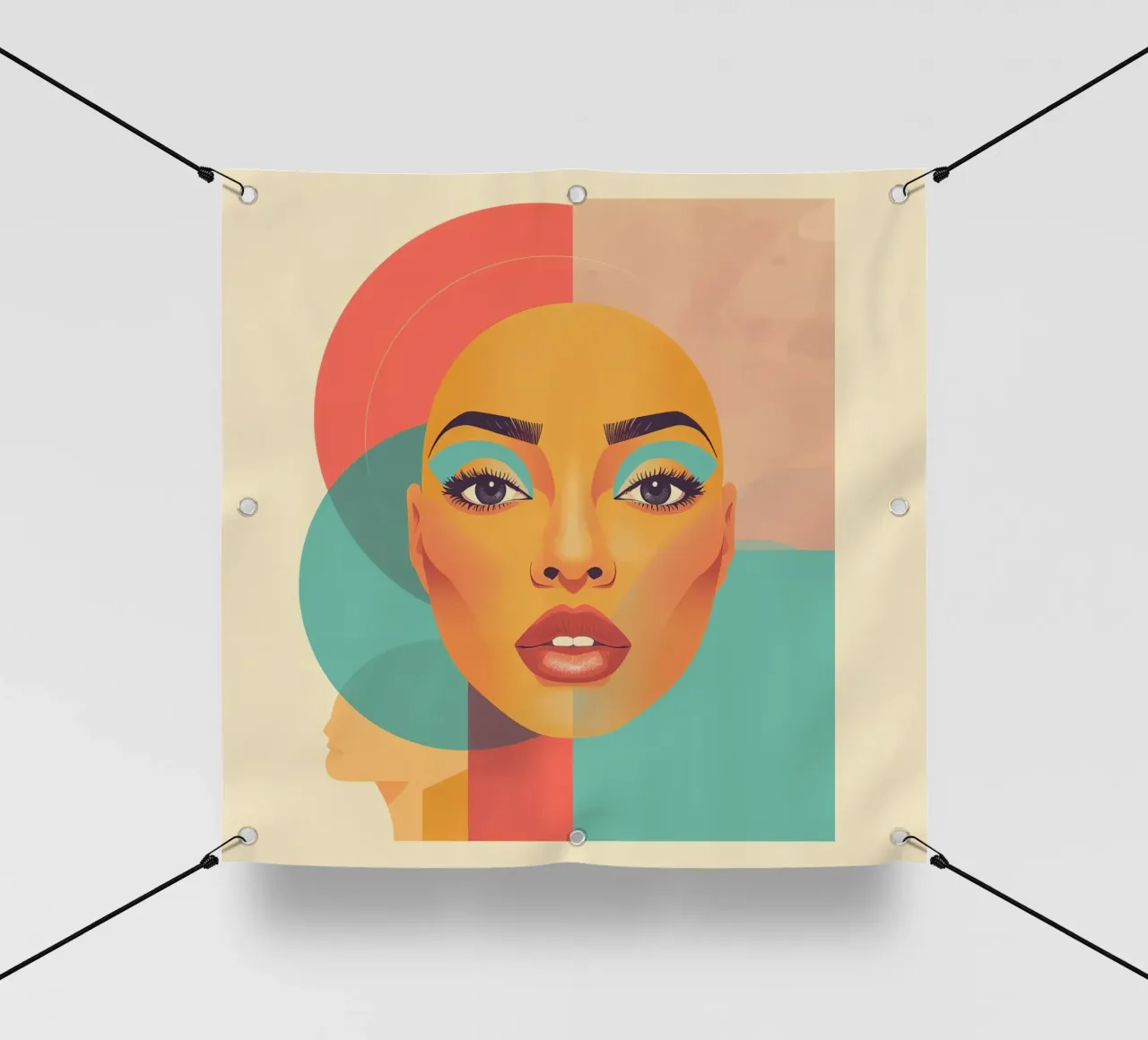 Ritratto illustrato di donna calva con forme geometriche telo in pvc da DesignDoodle