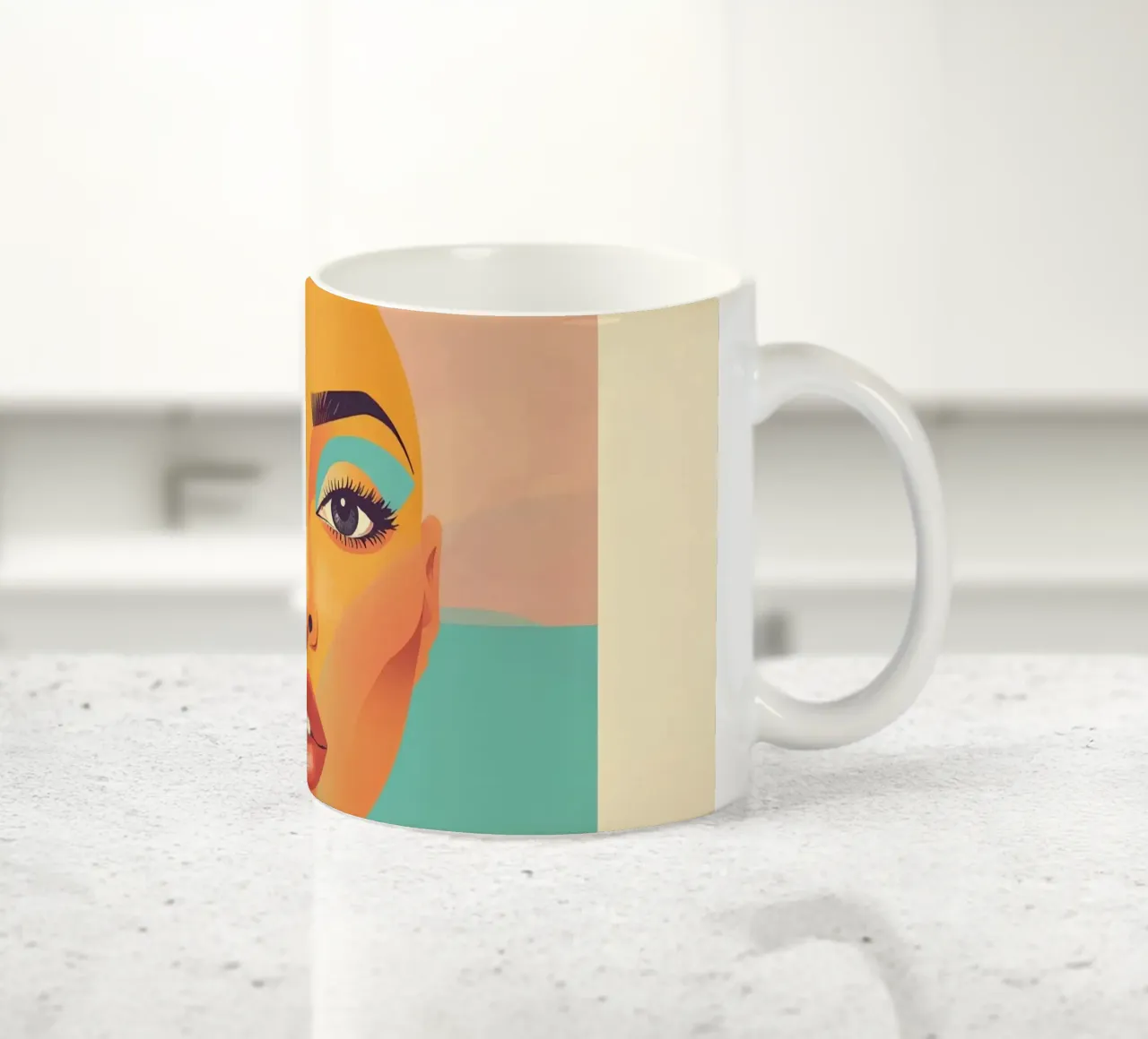 Ritratto illustrato di donna calva con forme geometriche tazza in ceramica da DesignDoodle