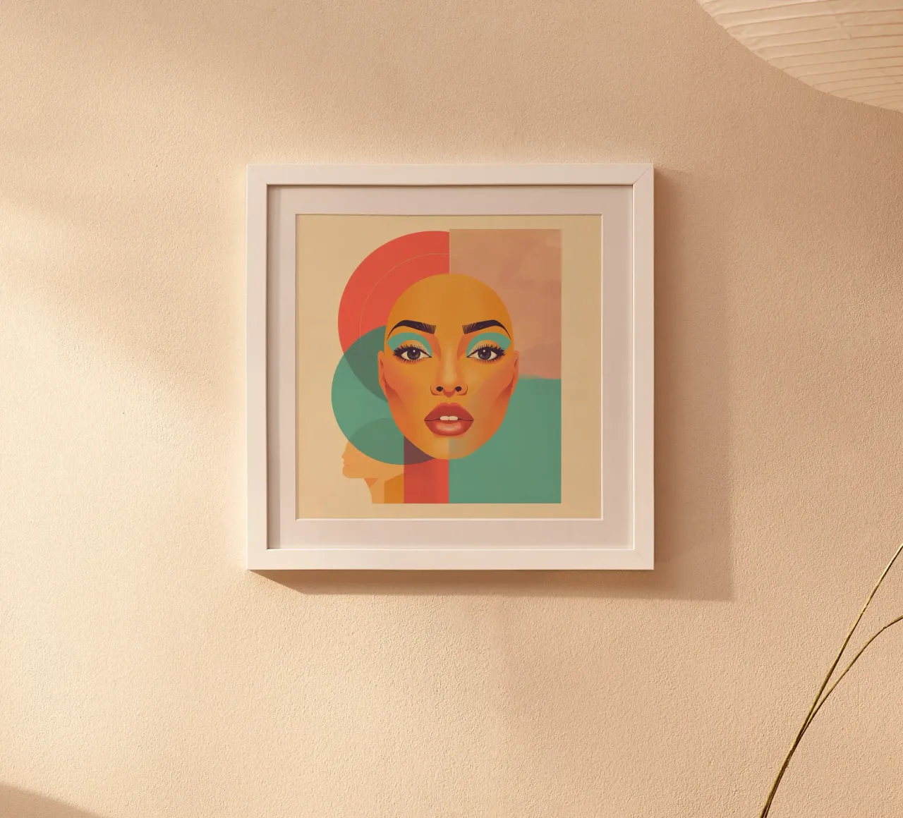 Ritratto illustrato di donna calva con forme geometriche poster da DesignDoodle