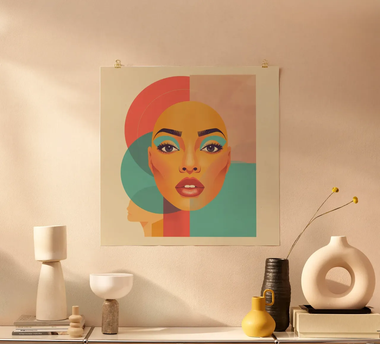 Ritratto illustrato di donna calva con forme geometriche poster da DesignDoodle