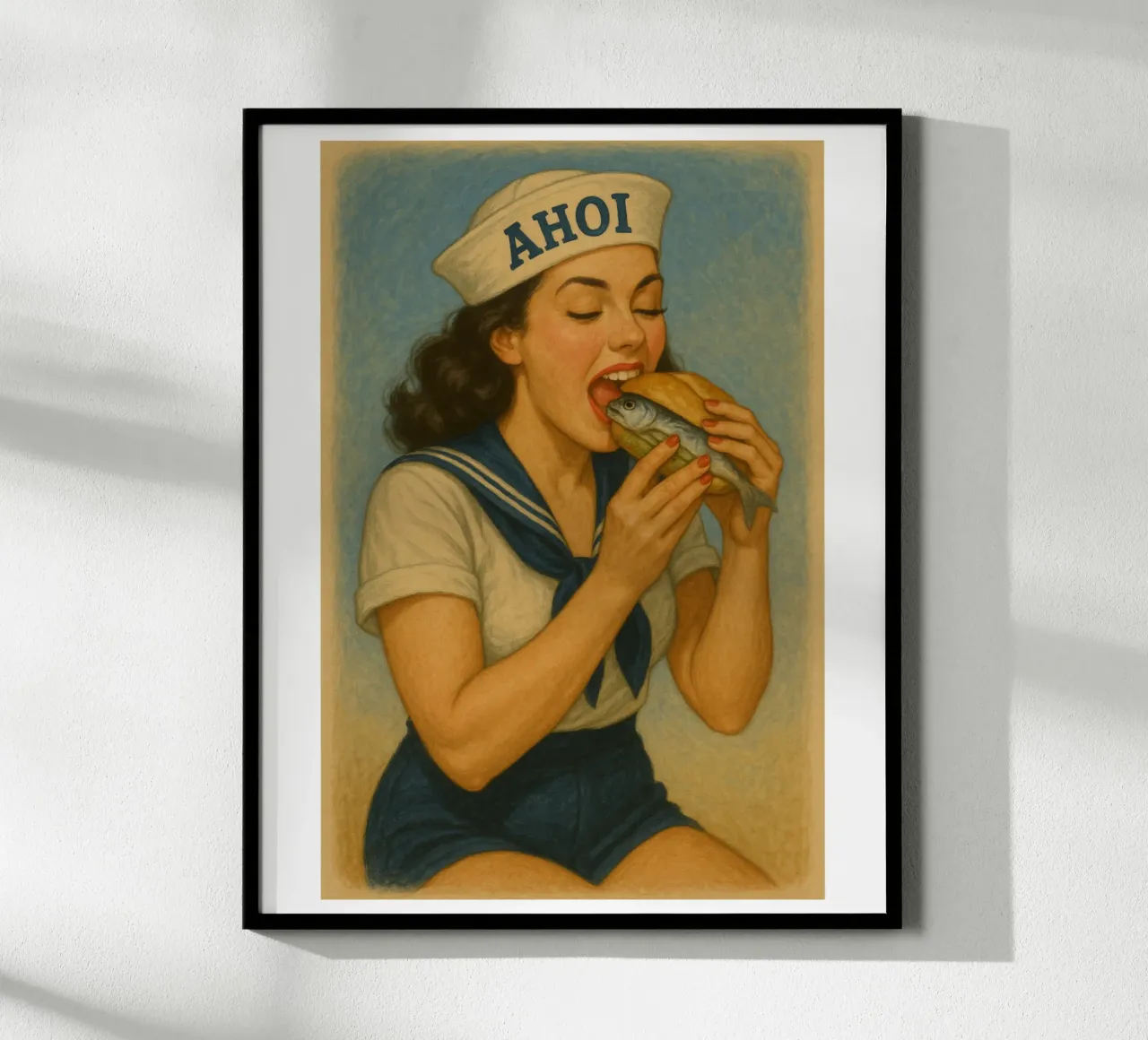 Panini al pesce! poster con telaio in legno da Fies&Fein