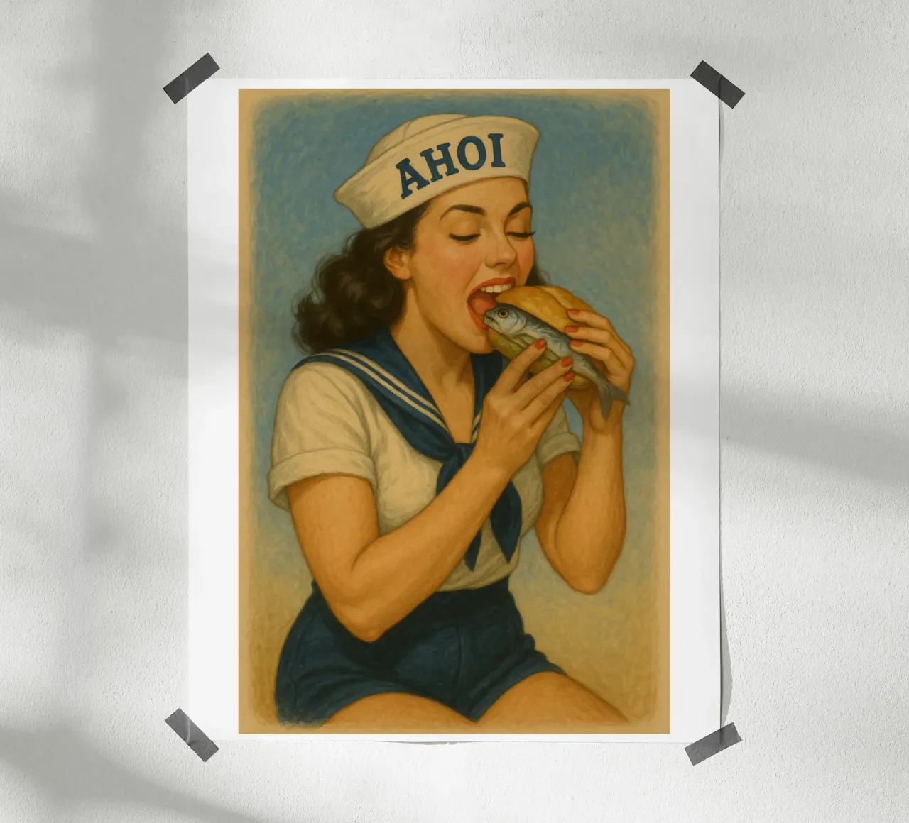Panini al pesce! poster con telaio in legno da Fies&Fein