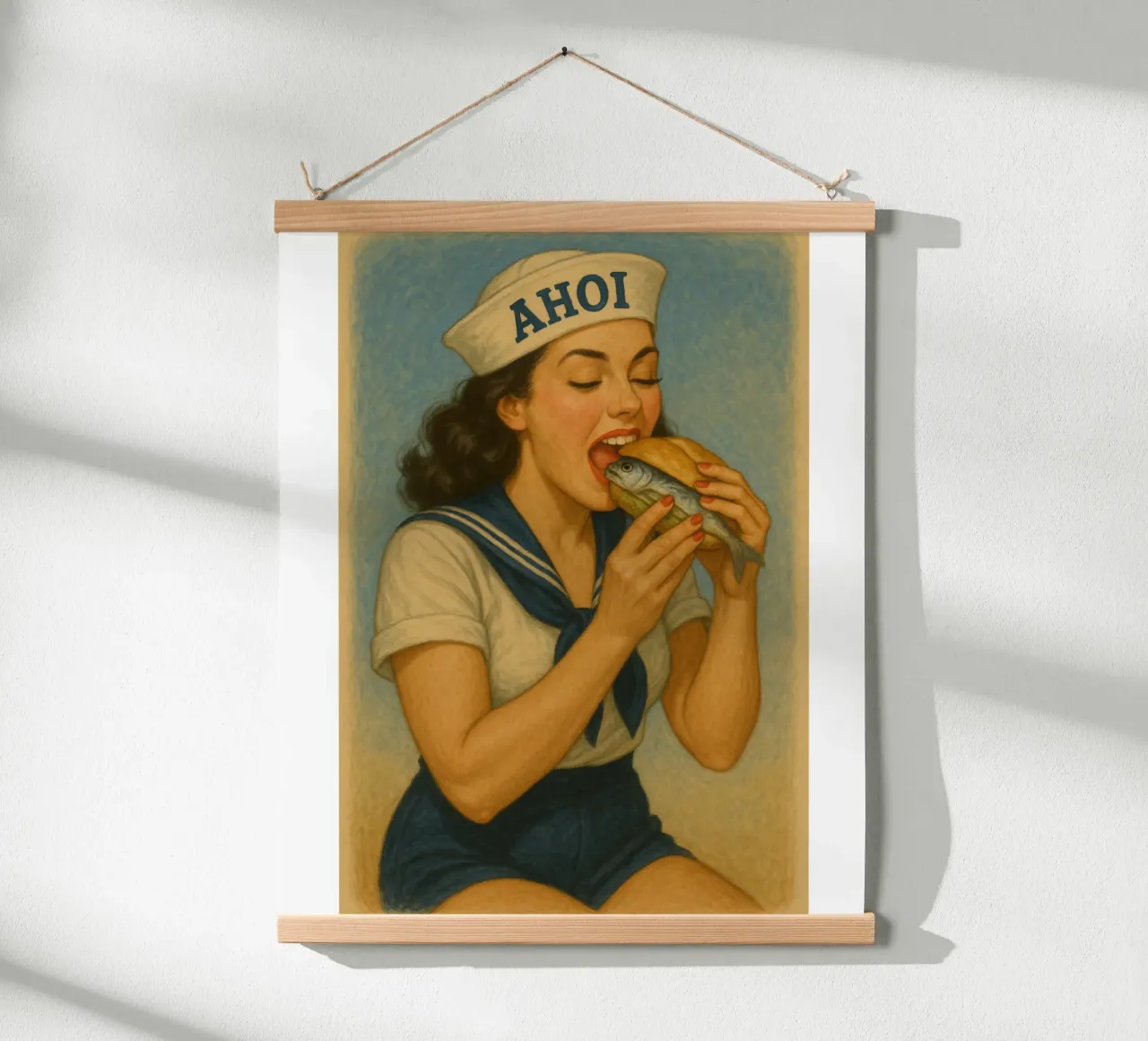 Panini al pesce! poster con telaio in legno da Fies&Fein