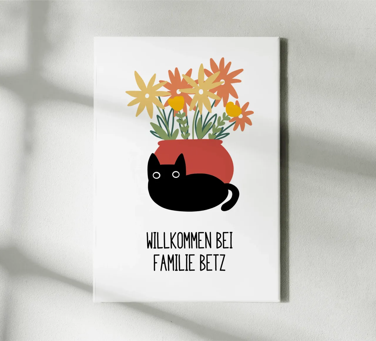 Bloemenvaas met kattennaam canvas met Baklijst van BAINAI