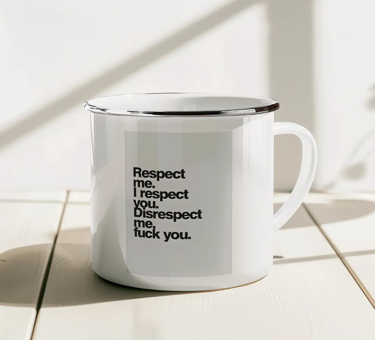 "Respect me. respect you. tazza in smalto da Type & Tape