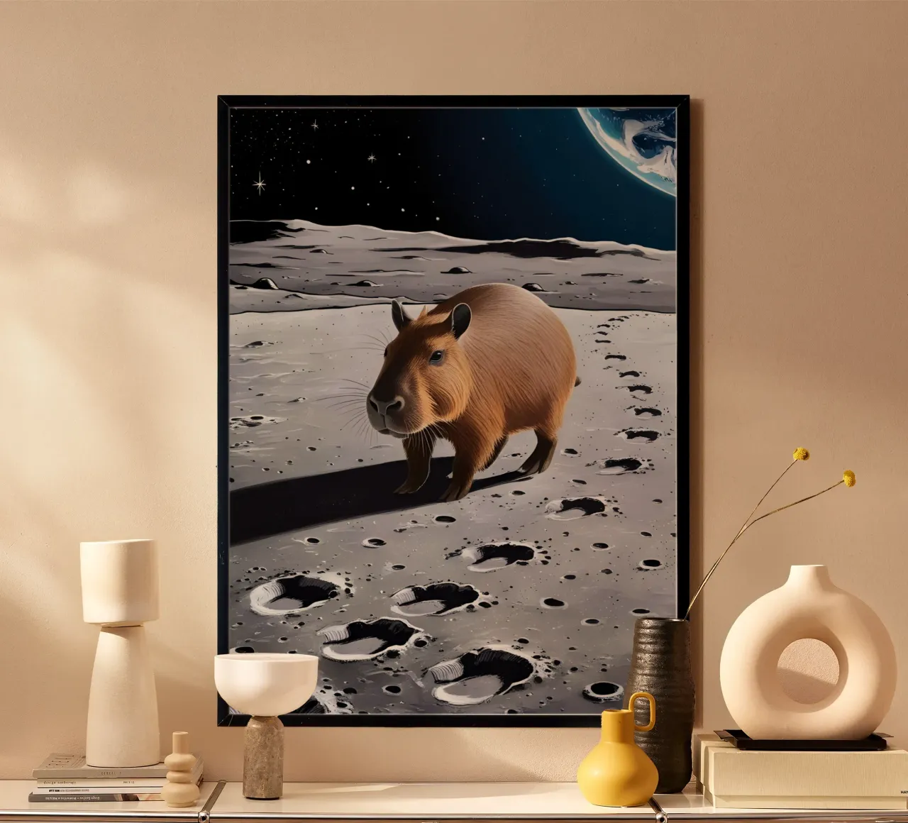 Capybara auf dem Mond poster con telaio in plastica da Poster Dreams