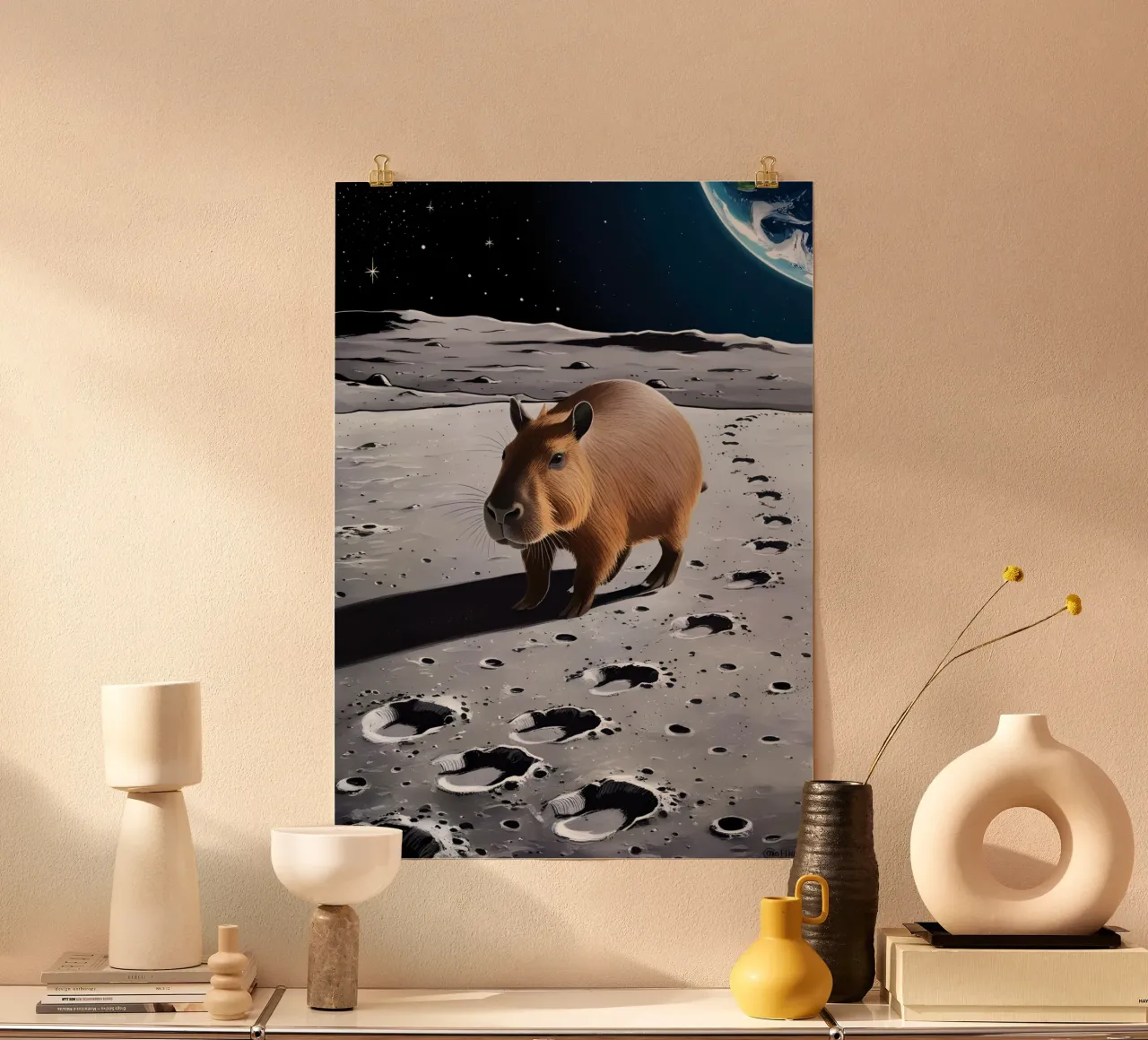 Capybara auf dem Mond poster con telaio in plastica da Poster Dreams